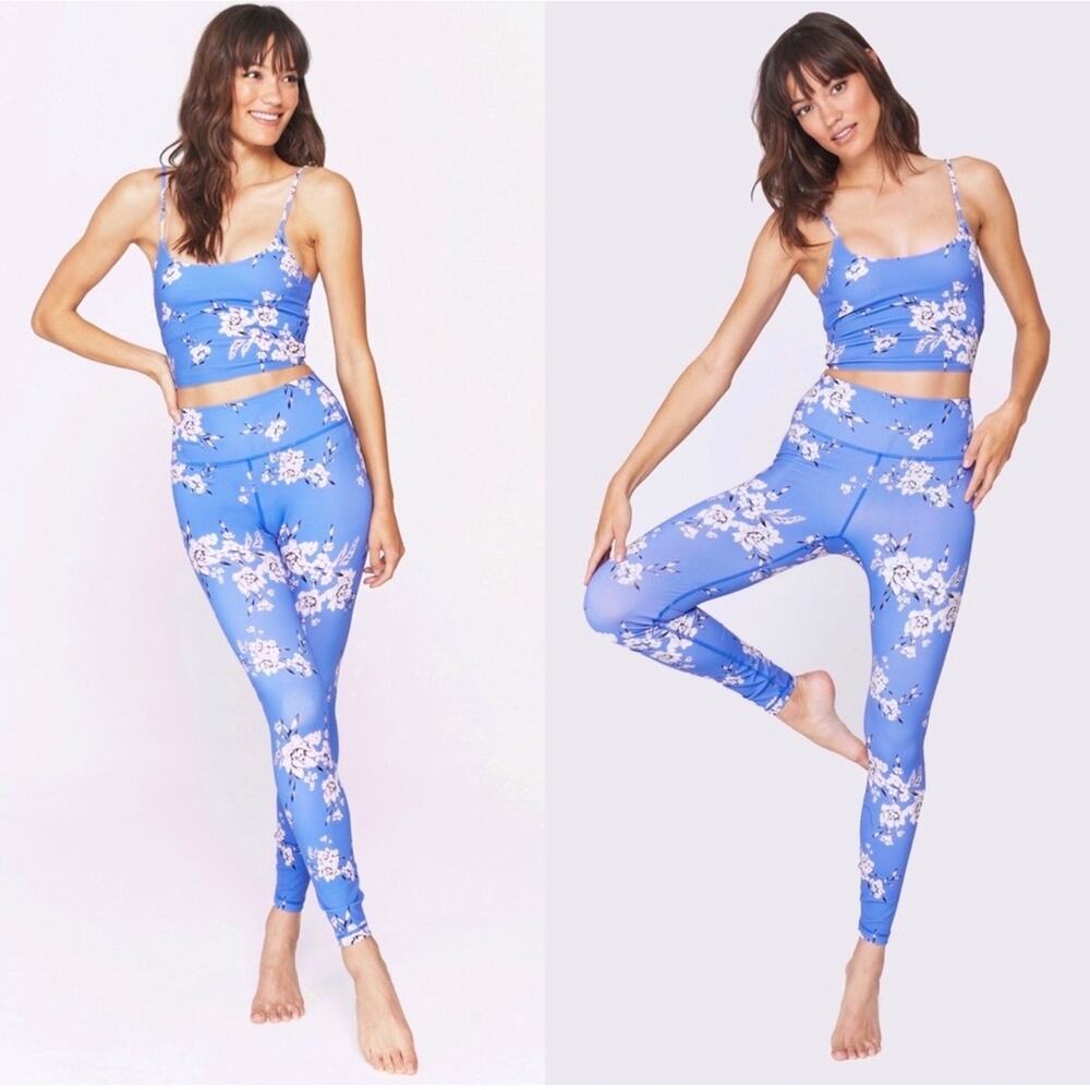 NEW Spiritual Gangster XS Perfect High Rise Waist Floral Leggings Blue Flower